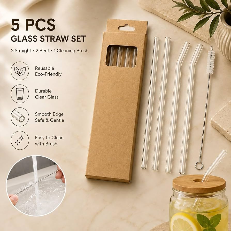 REUSABLE GLASS STRAW SET